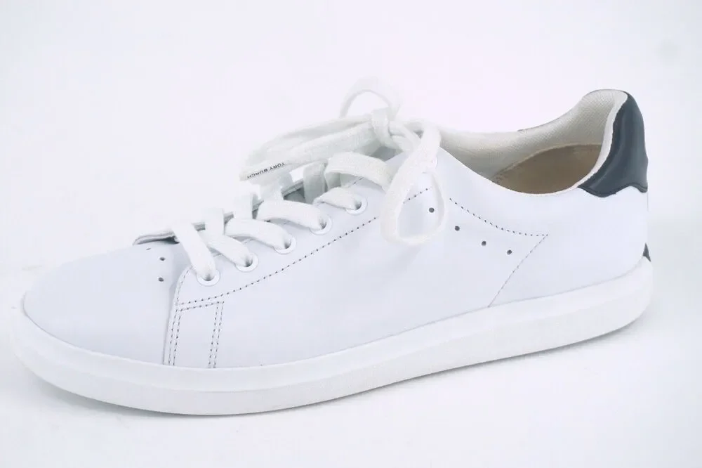 Tory Burch Howell Court White Leather Sneakers SZ 8.5 Tennis low top logo $248